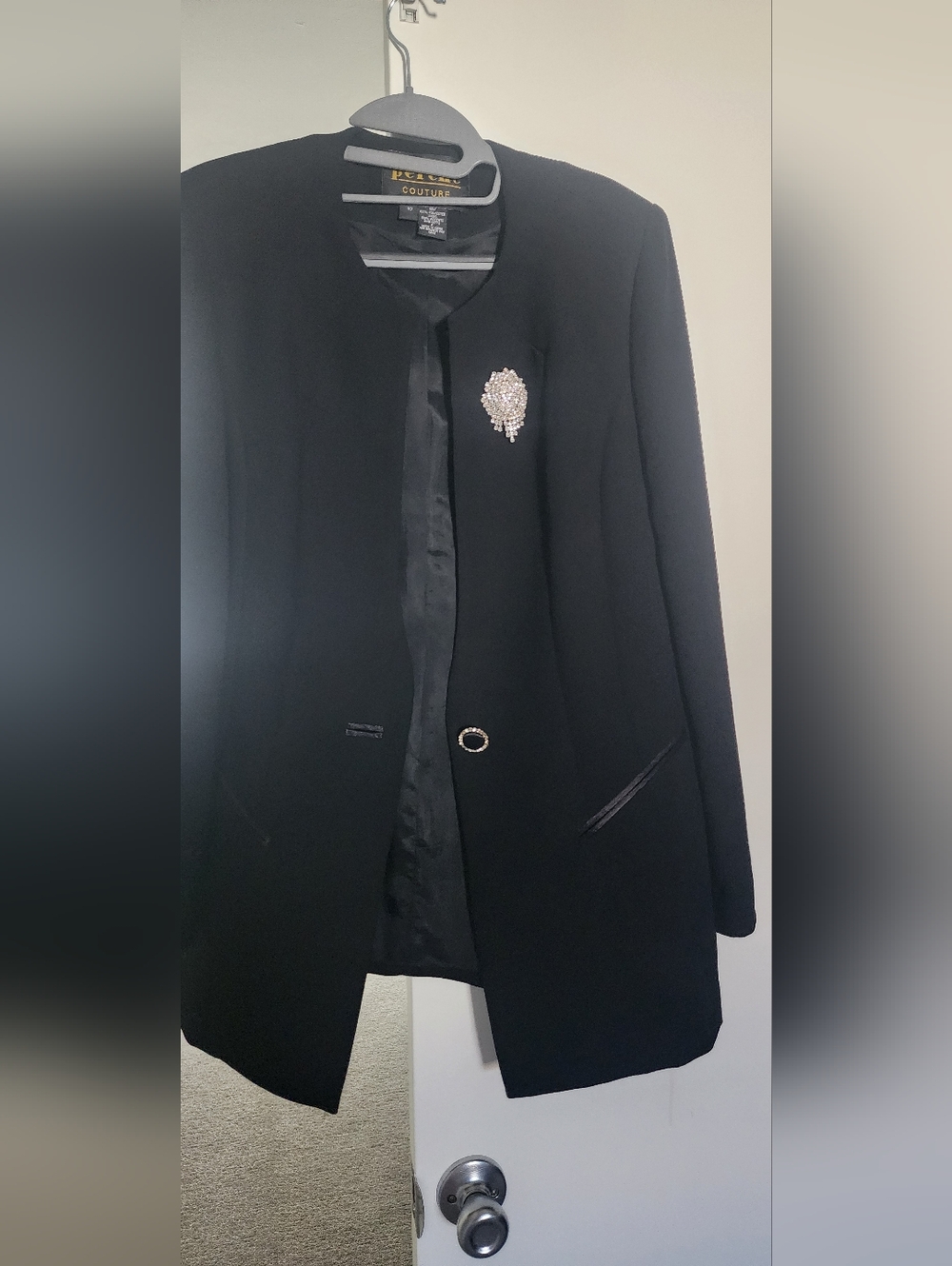 Black Women's Blazer with Decorative Brooch